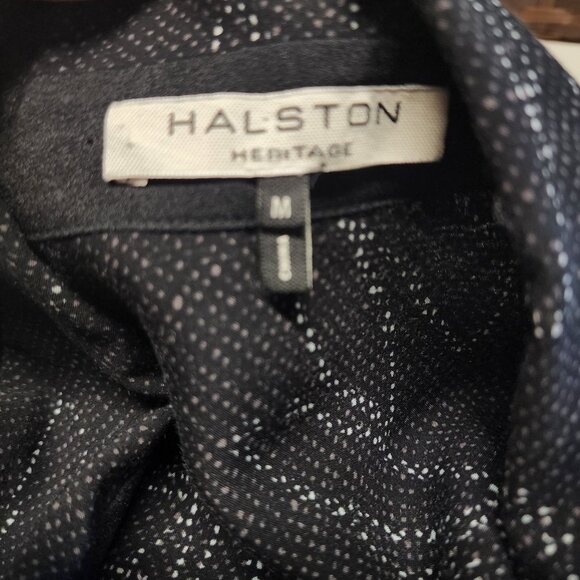 Halston Heritage Black & Silver Patterned Dress With Tie Waist & Flared Sleeves - Picture 15 of 16